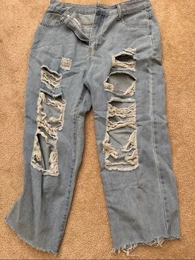 SHEIN Light Blue Distressed Boyfriend Jeans